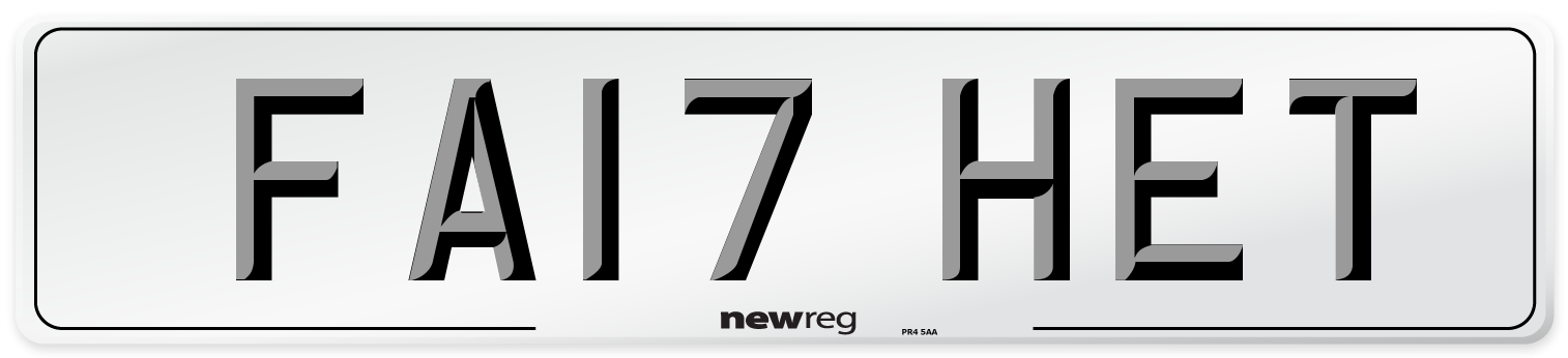 FA17 HET Number Plate from New Reg